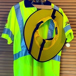 NEW Safety Reflective Men’s Work 2xl Shirt and Hard Hat Sun Brim